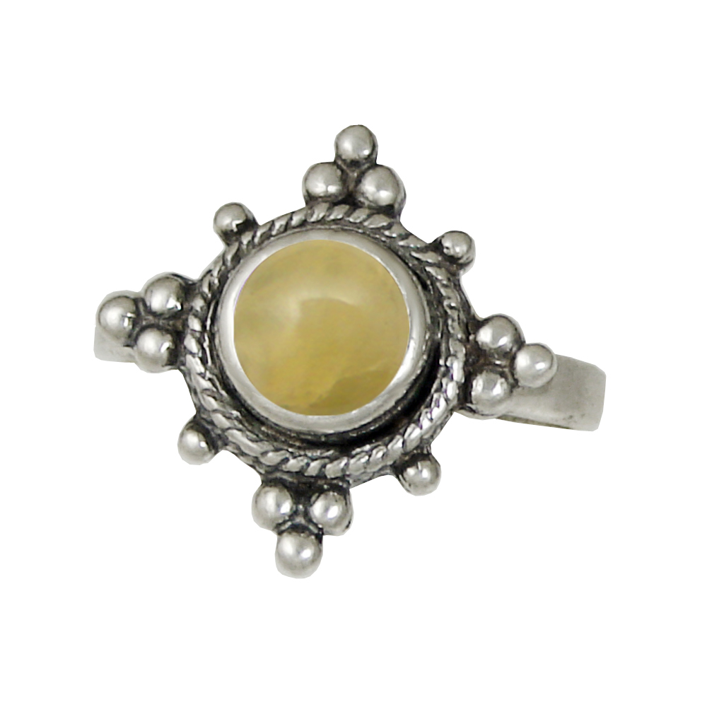 Sterling Silver Gemstone Ring With Yellow Jade Size 8